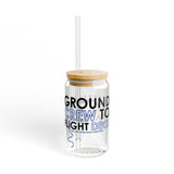 Sipper Glass GroundComm X30 16oz With Bamboo Lid And Tritan Straw By The Crew Hangar For Beverage Enthusiasts