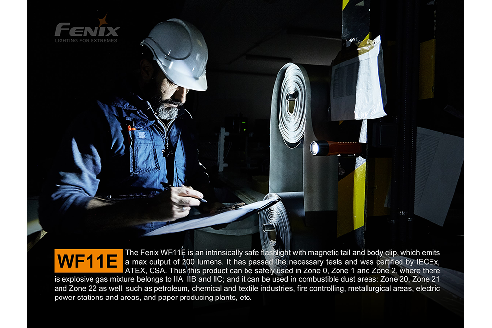 Fenix WF11E Intrinsically Safe Flashlight For Hazardous Areas Zone 0 1 2 Dust Gas 200 Lumens For Industrial Technicians