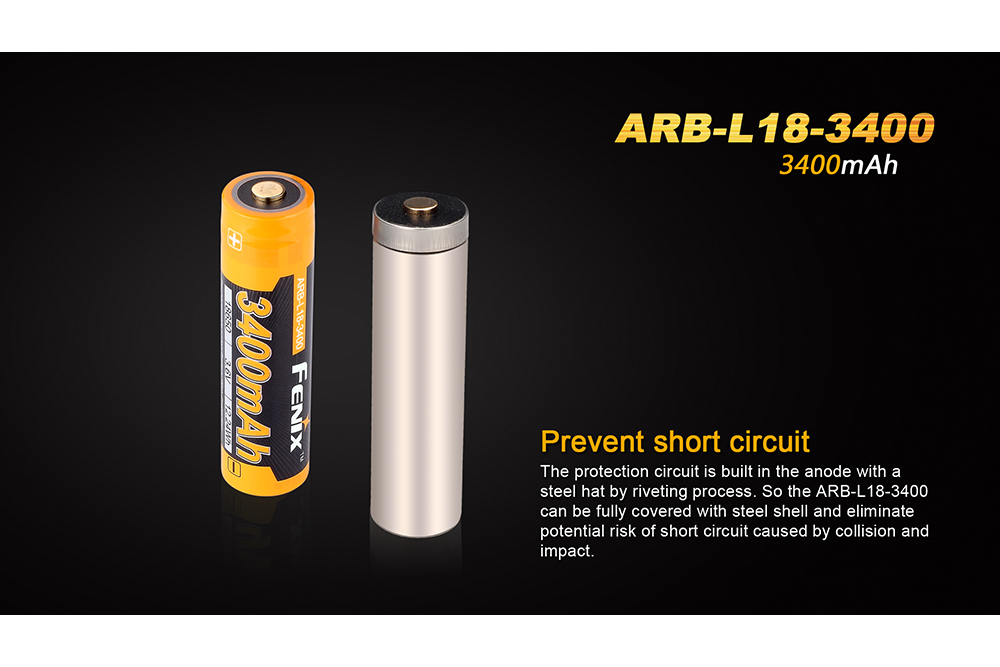 Fenix ARB-L18-3400mAh Rechargeable 18650 Battery With Advanced Protection For Outdoor Flashlight Fans