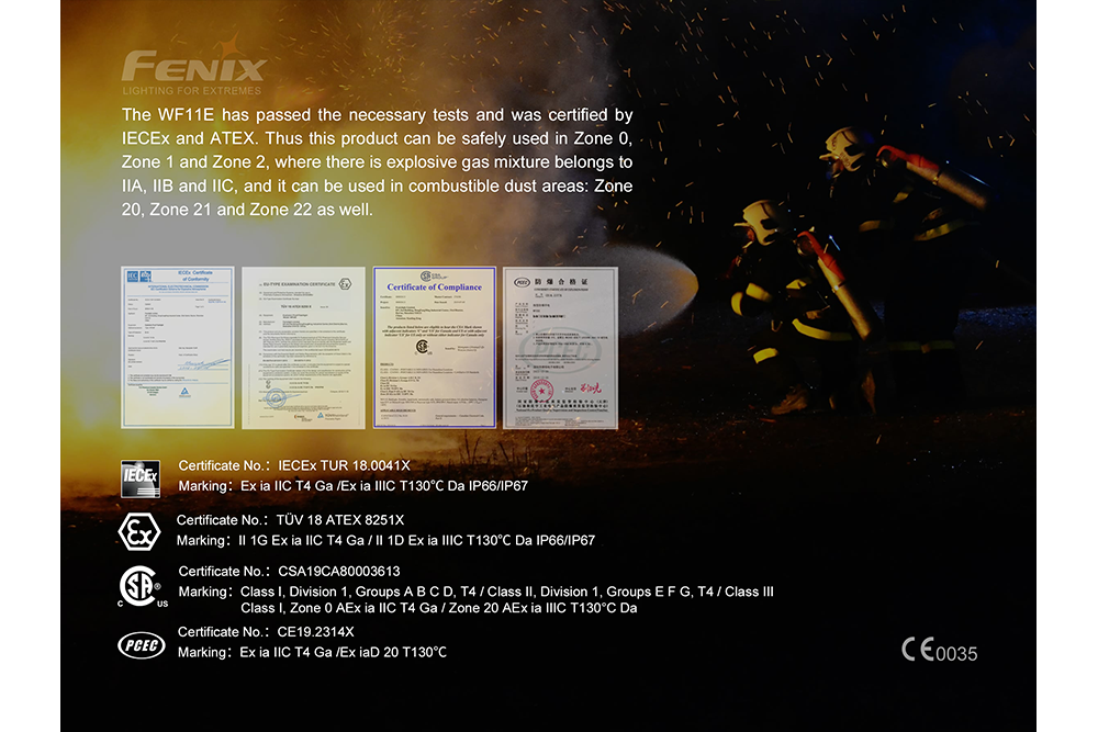 Fenix WF11E Intrinsically Safe Flashlight For Hazardous Areas Zone 0 1 2 Dust Gas 200 Lumens For Industrial Technicians