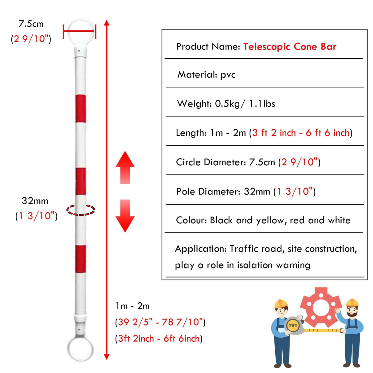 Retractable Traffic Cone Bar The Crew Hangar Ultra Visible Reflective Poles 3.3 To 6.6 Ft For Public Areas Pack 10 To 50