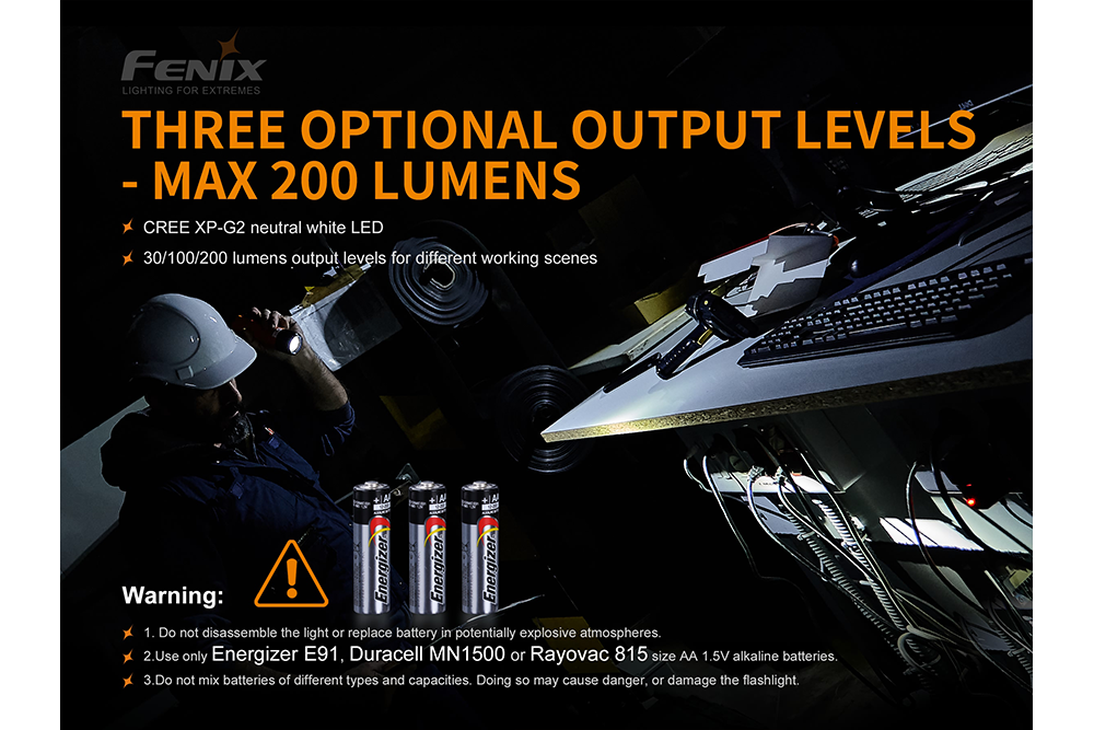 Fenix WF11E Intrinsically Safe Flashlight For Hazardous Areas Zone 0 1 2 Dust Gas 200 Lumens For Industrial Technicians