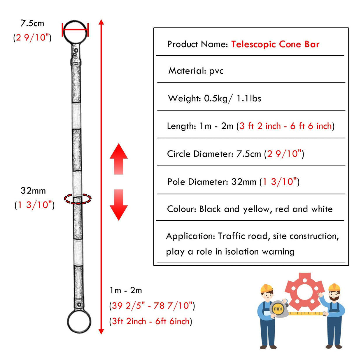 Retractable Traffic Cone Bar The Crew Hangar Ultra Visible Reflective Poles 3.3 To 6.6 Ft For Public Areas Pack 10 To 50