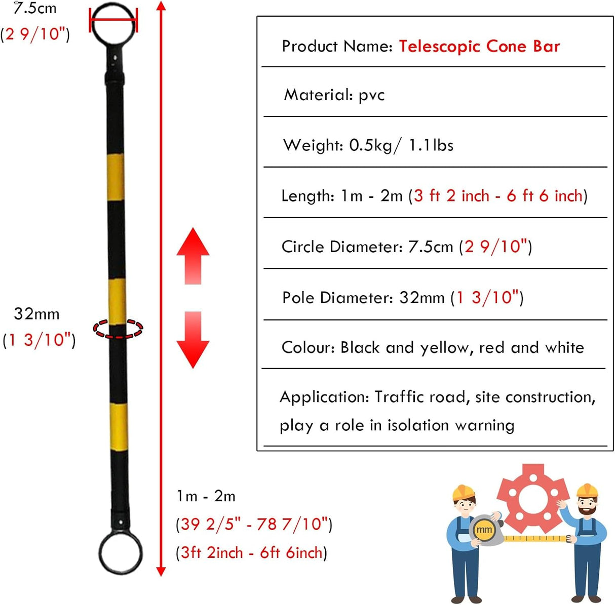 Retractable Traffic Cone Bar The Crew Hangar Ultra Visible Reflective Poles 3.3 To 6.6 Ft For Public Areas Pack 10 To 50