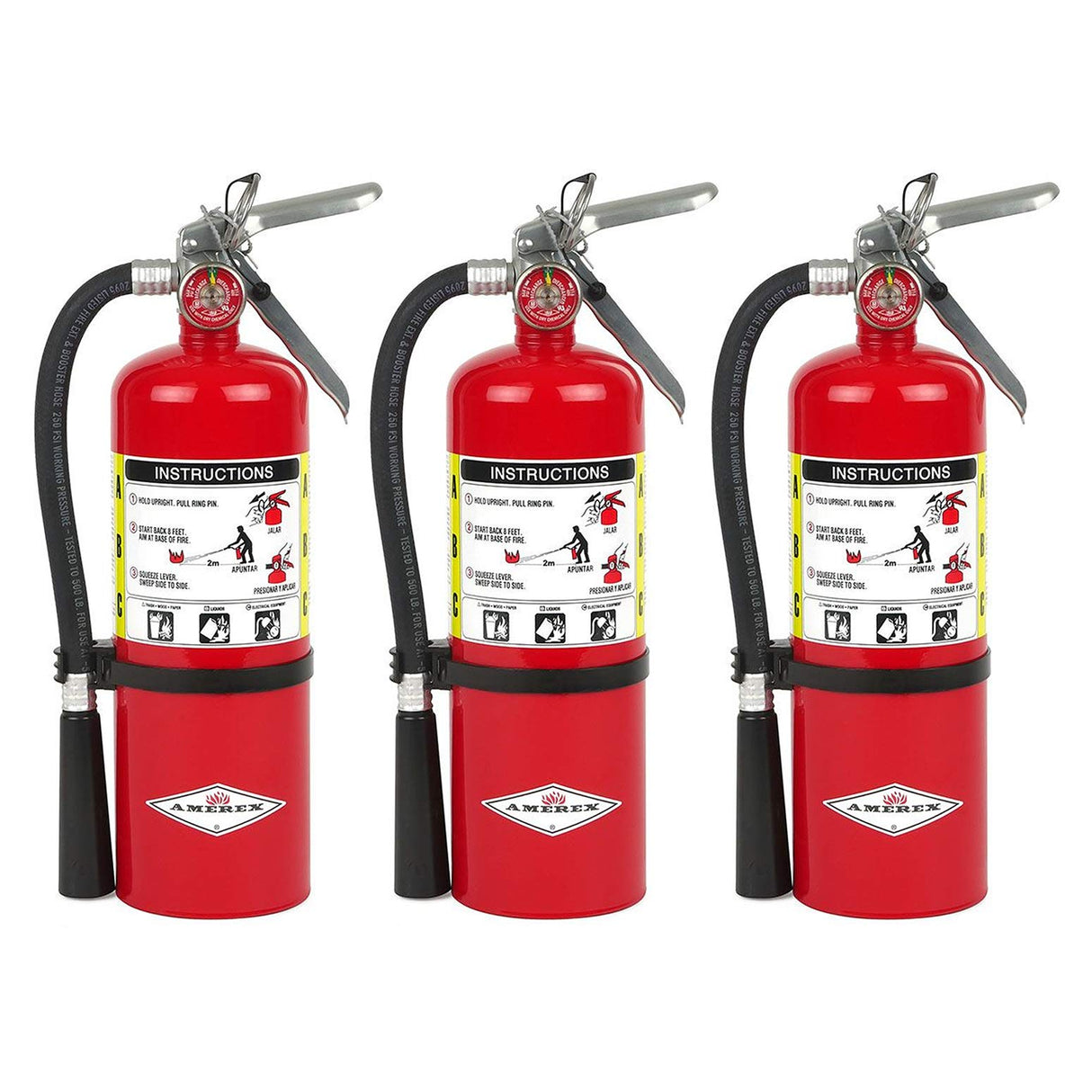 Amerex B500 Fire Extinguisher ABC Dry Chemical 5 Lb For Home And Business 12 To 18 Ft Range 14 Sec Discharge 3 Pack