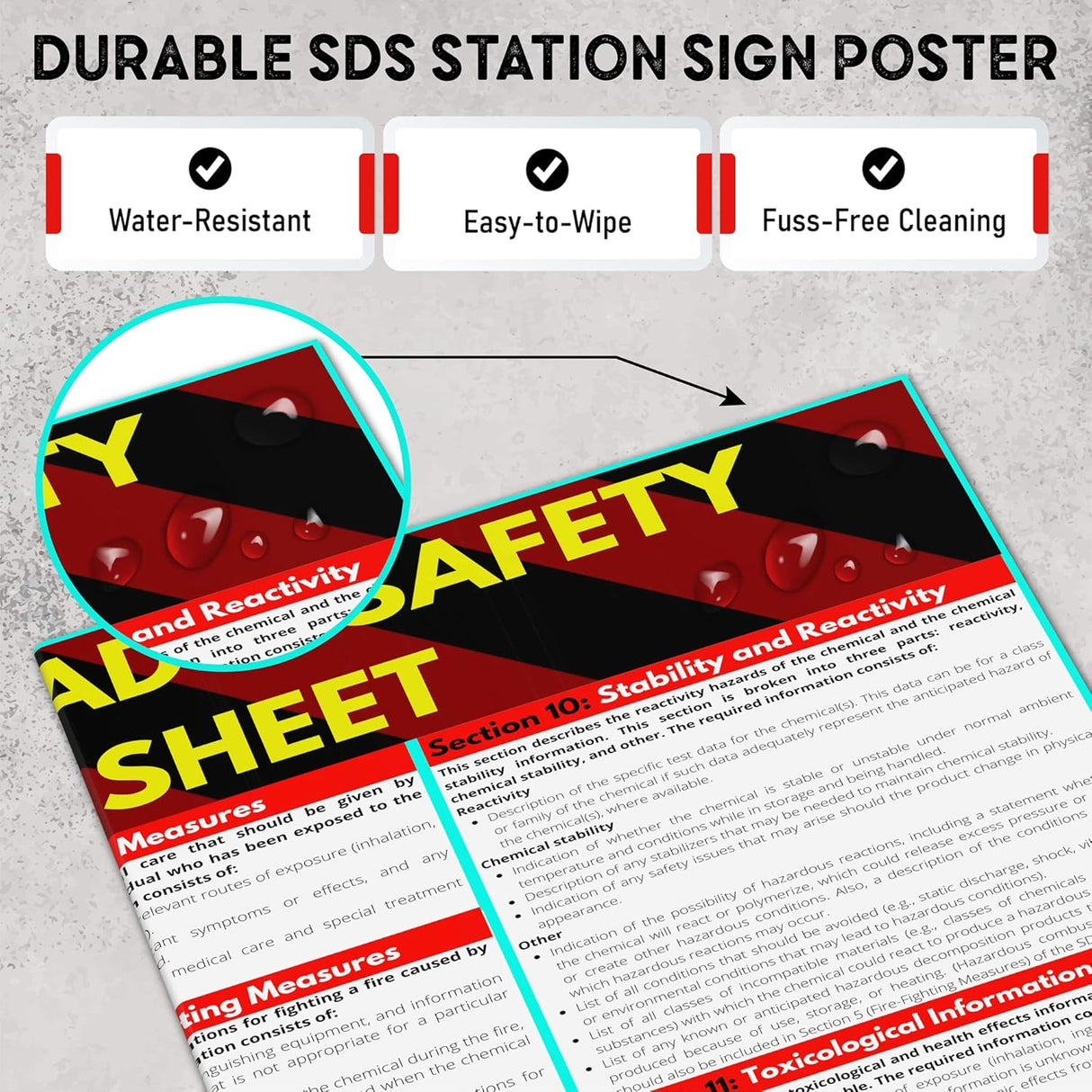 Safety Data Sheet Poster SDS MSDS Readable 24x36 UV Coated Sign For OSHA HMIS Compliance The Crew Hangar