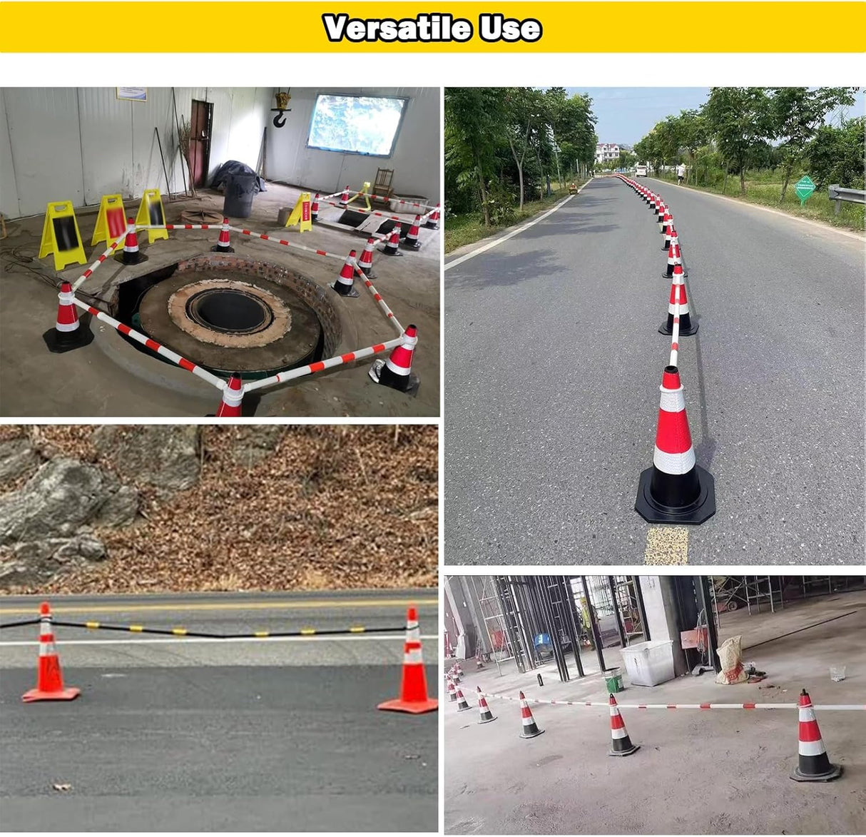 Retractable Traffic Cone Bar The Crew Hangar Ultra Visible Reflective Poles 3.3 To 6.6 Ft For Public Areas Pack 10 To 50