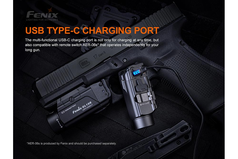 Fenix GL19R Rechargeable Tactical Light Glock Rail Mount 1200 Lumen USB Type C For Tactical Enthusiasts