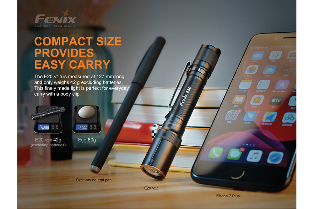 Fenix E20 V2.0 EDC Flashlight 350 Lumens Compact Two AA Power Ultra Thin Design For Everyday Carry