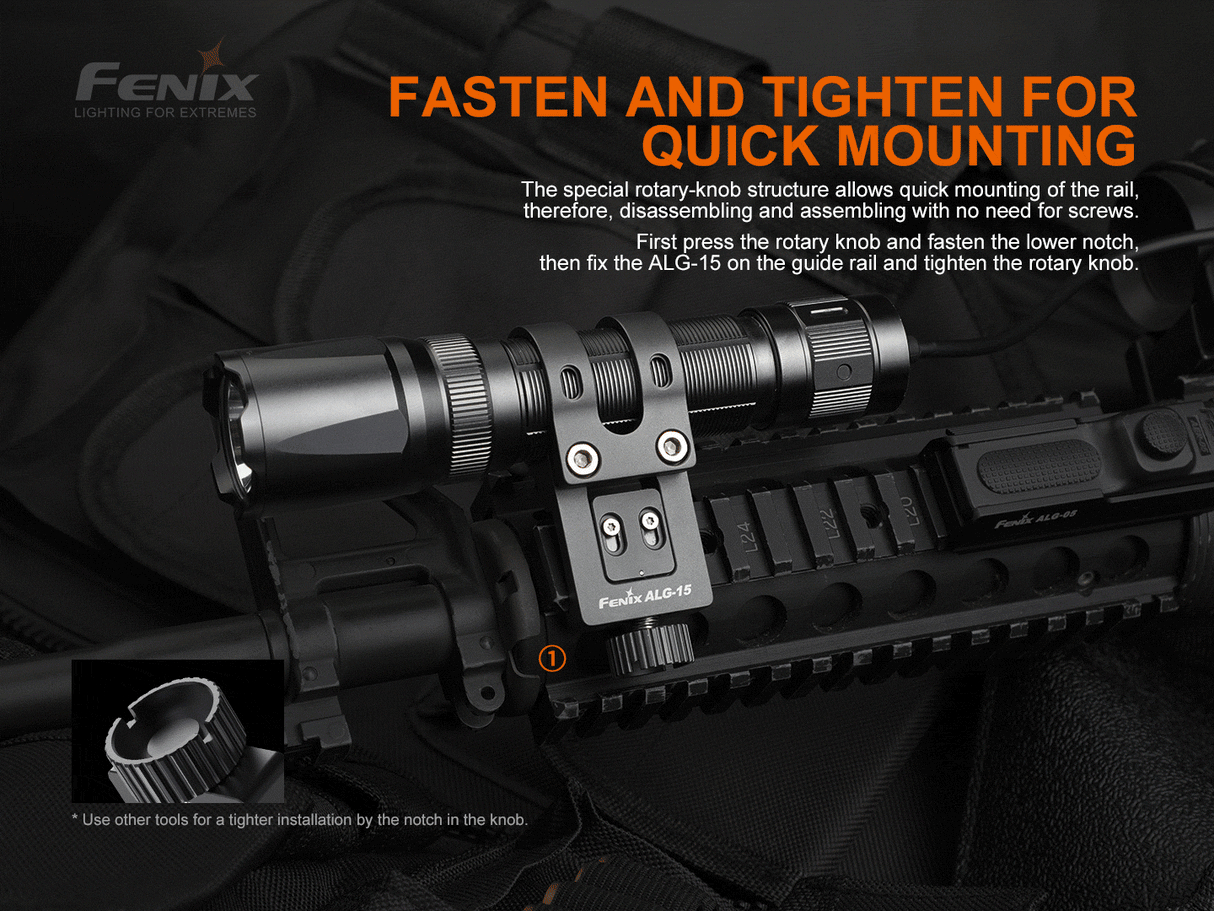 Fenix ALG 15 Tactical Rail Mount With Tool Free Attachment Rotary Knob For Picatinny Rails