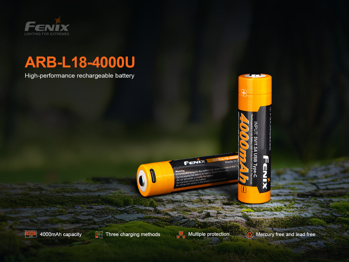 Fenix ARB L18 4000U USB C Charging High Capacity 18650 Battery For Outdoor Enthusiasts