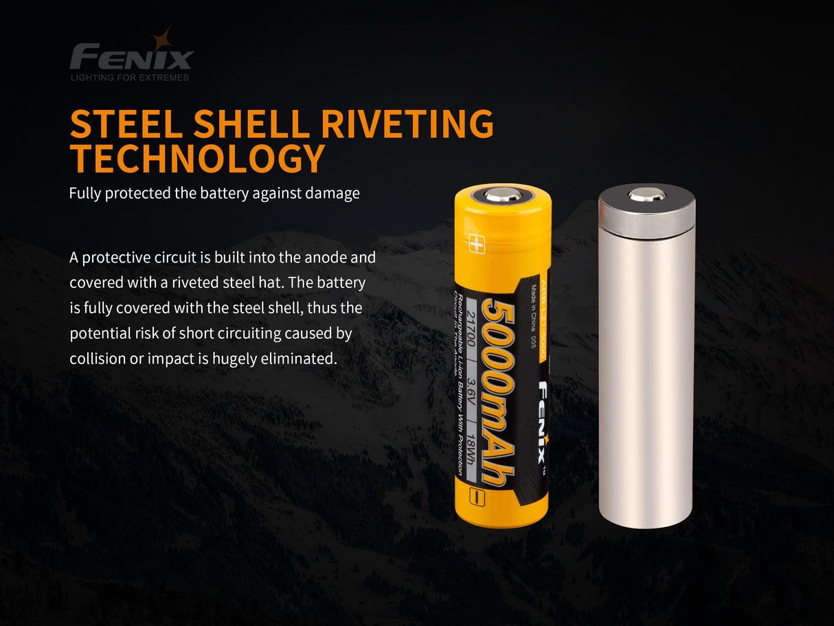 Fenix ARB-L21-5000 V2 21700 Rechargeable Battery For Extended Runtime And High Lumen Output For Flashlight Enthusiasts