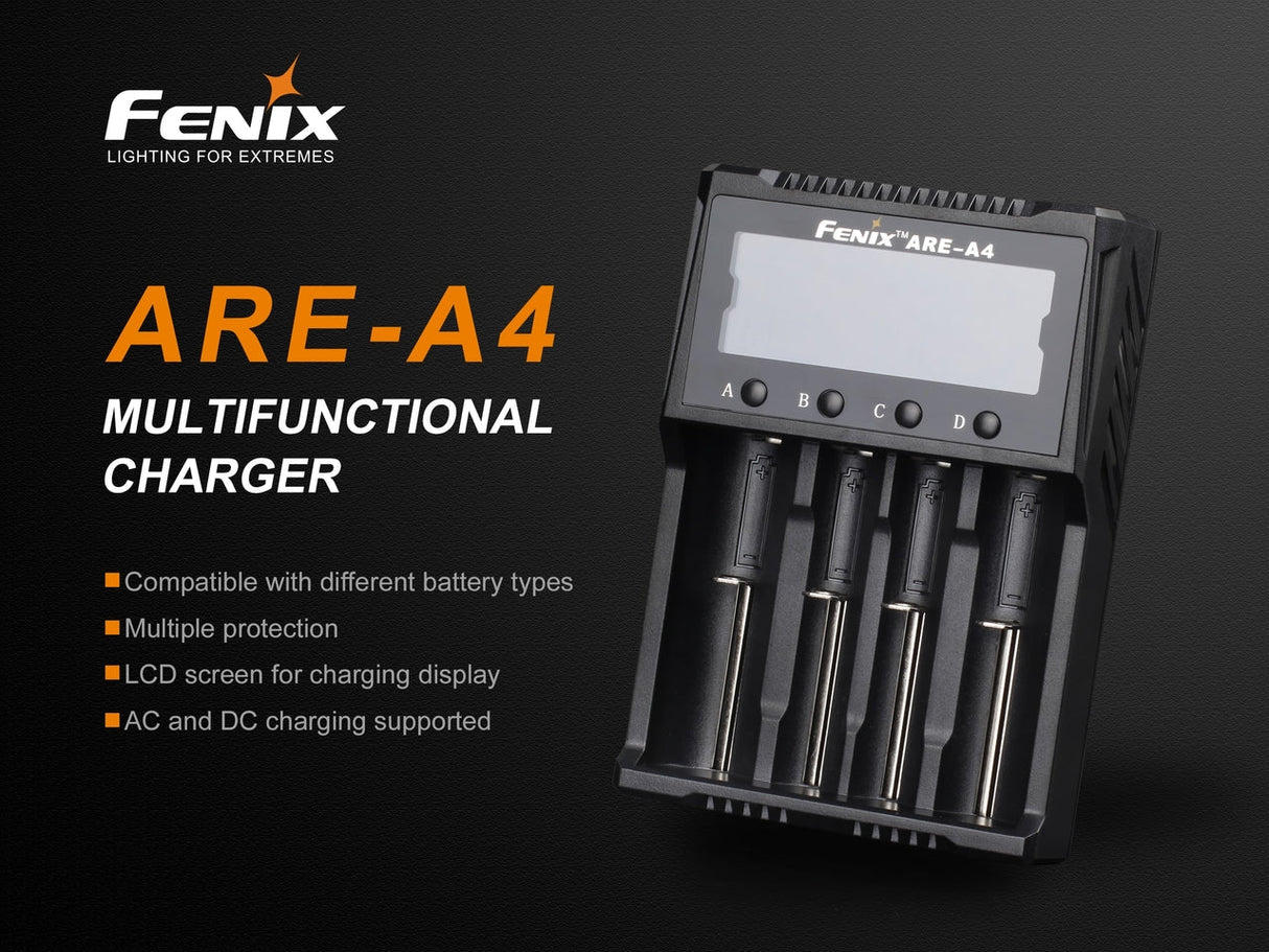 Fenix ARE A4 4 Channel Battery Charger Simultaneously Charges 4 Batteries 14500 18650 AA AAA NiMH NiCd For Techies