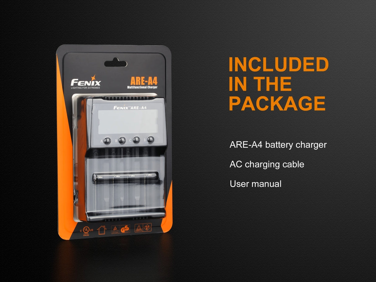 Fenix ARE A4 4 Channel Battery Charger Simultaneously Charges 4 Batteries 14500 18650 AA AAA NiMH NiCd For Techies
