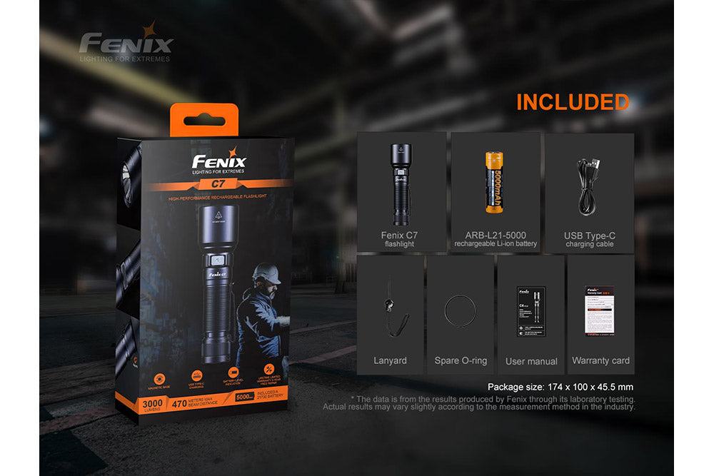 Fenix C7 Rechargeable LED Flashlight 3000 Lumens High Performance Industrial Grade For Maintenance Pros