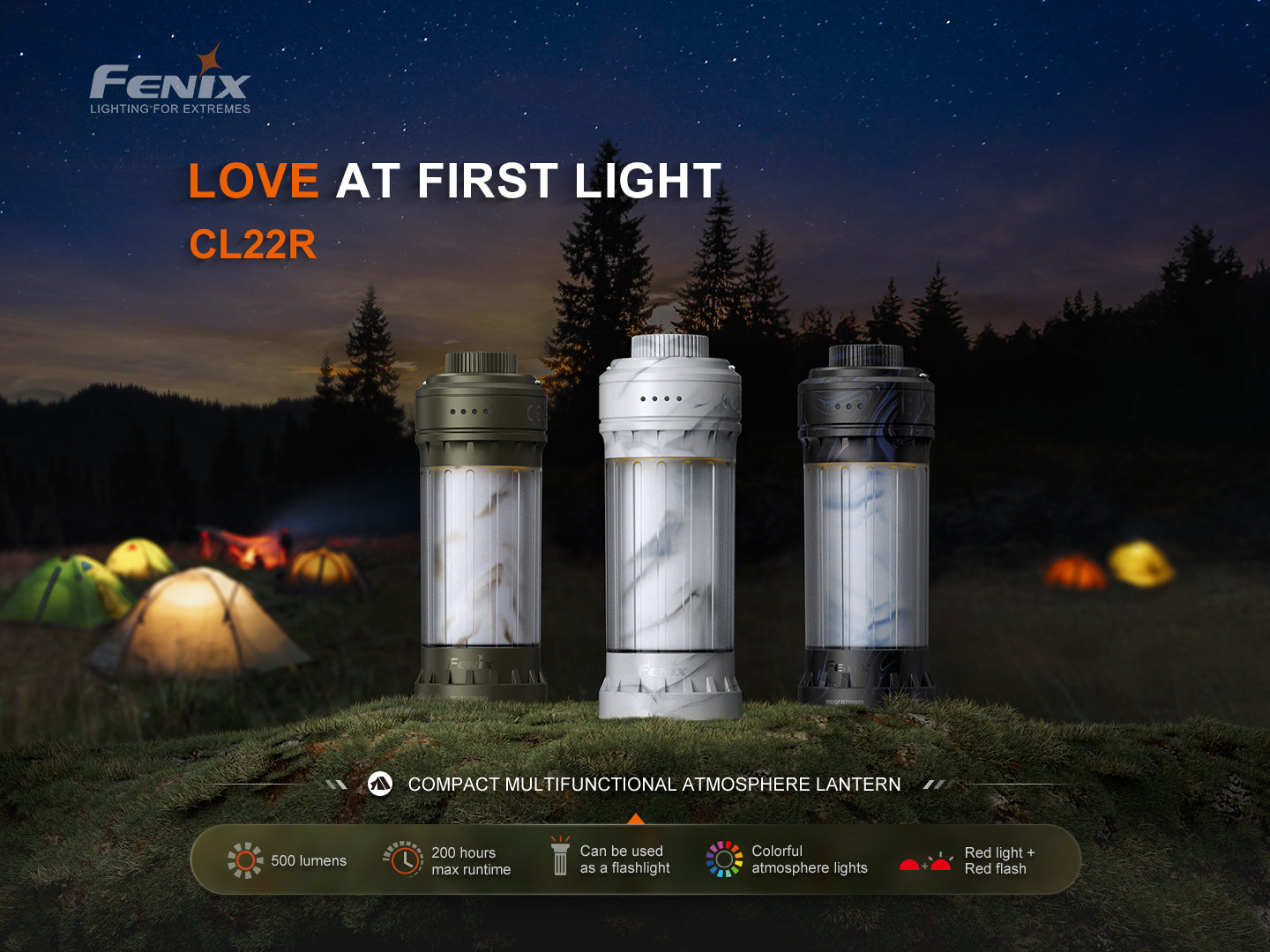 Fenix CL22R Camping Lantern 500 Lumen 200 Hour Runtime 360 Degree Illumination For Campers