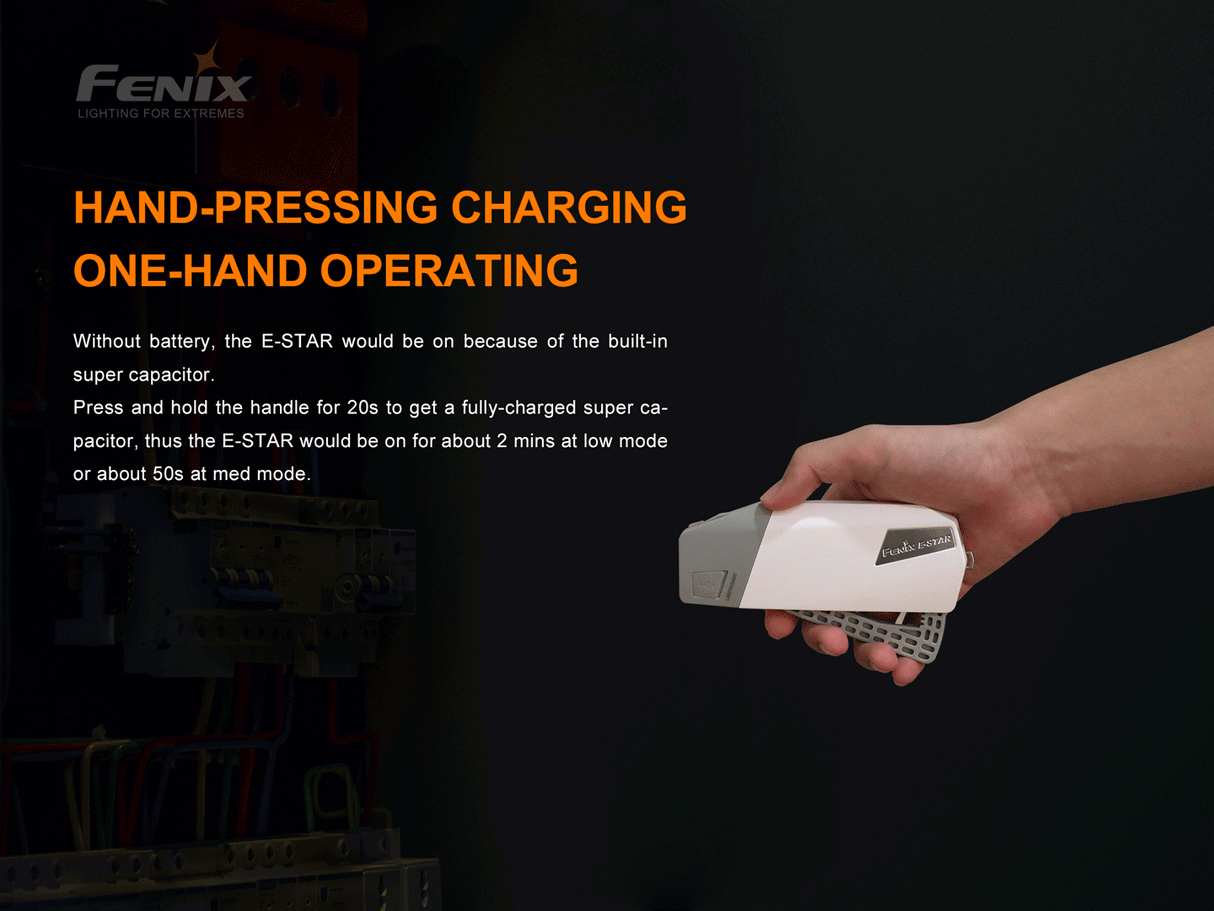 Fenix E Star Emergency LED Flashlight Self Powered With NiMH Or AA Battery For Emergency Prep And Hand Pump