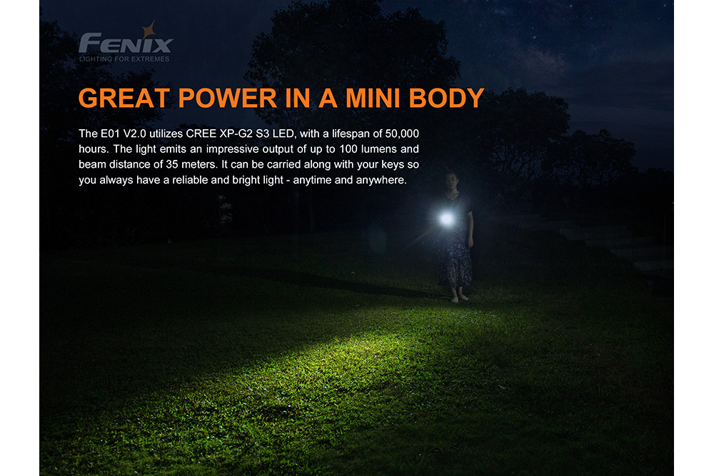 Fenix E01 V2.0 AAA LED Ultra Compact Keychain Flashlight 100 Lumens EDC For Outdoor Enthusiasts