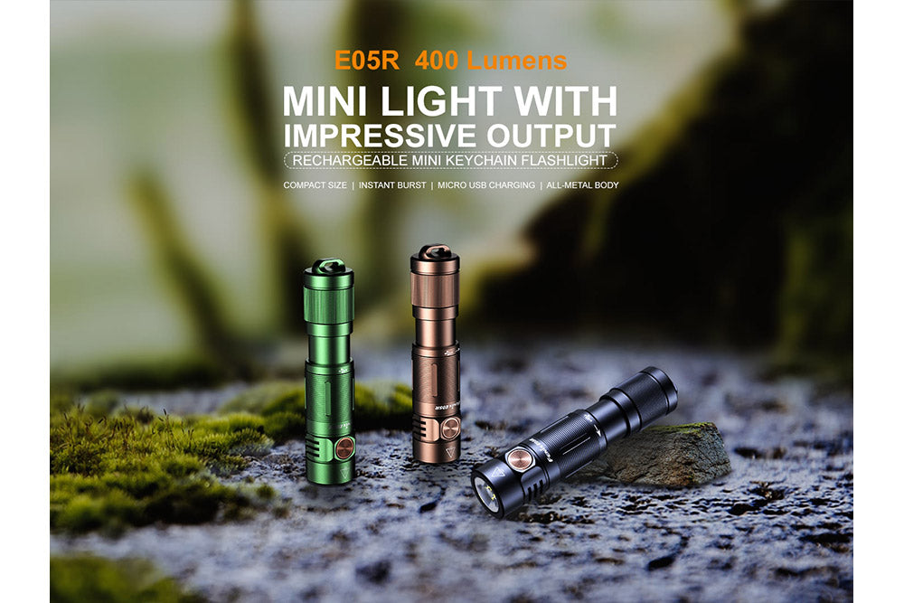 Fenix E05R Mini Keychain LED Flashlight 400 Lumens Rechargeable IP68 Waterproof For Outdoor Enthusiasts