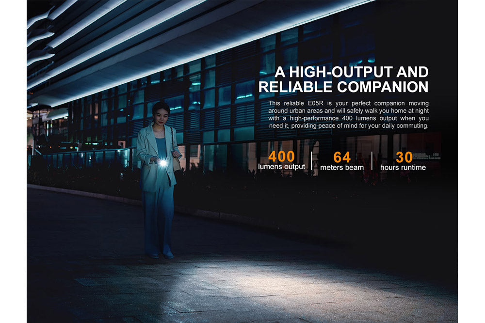 Fenix E05R Mini Keychain LED Flashlight 400 Lumens Rechargeable IP68 Waterproof For Outdoor Enthusiasts