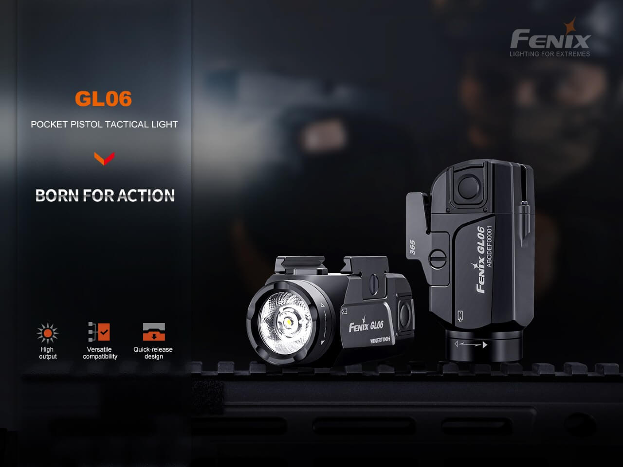 Fenix GL06 Pistol Light 600 Lumen High Intensity Beam Strobe Quick Release Glock Picatinny Rail