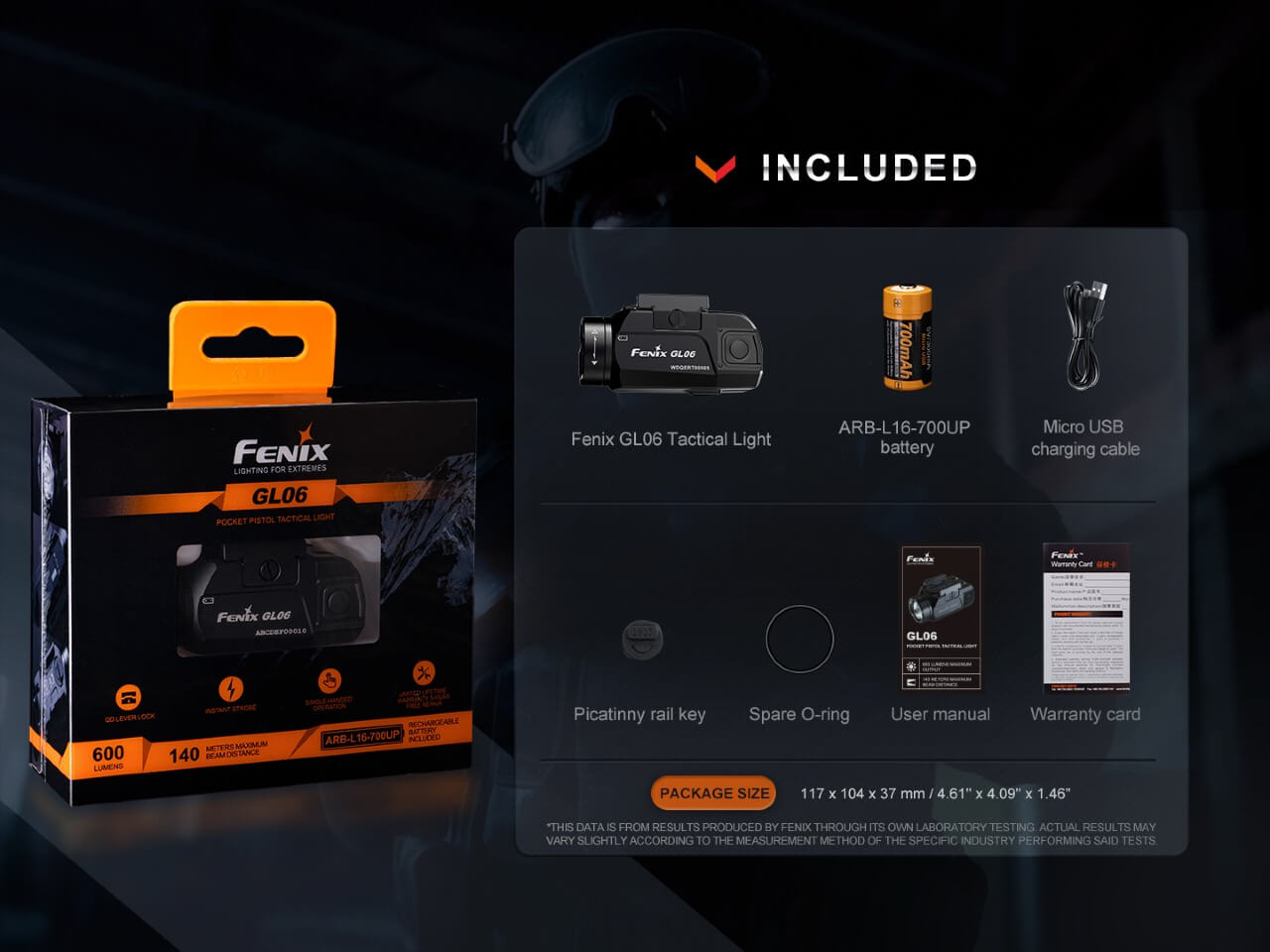 Fenix GL06 Pistol Light 600 Lumen High Intensity Beam Strobe Quick Release Glock Picatinny Rail