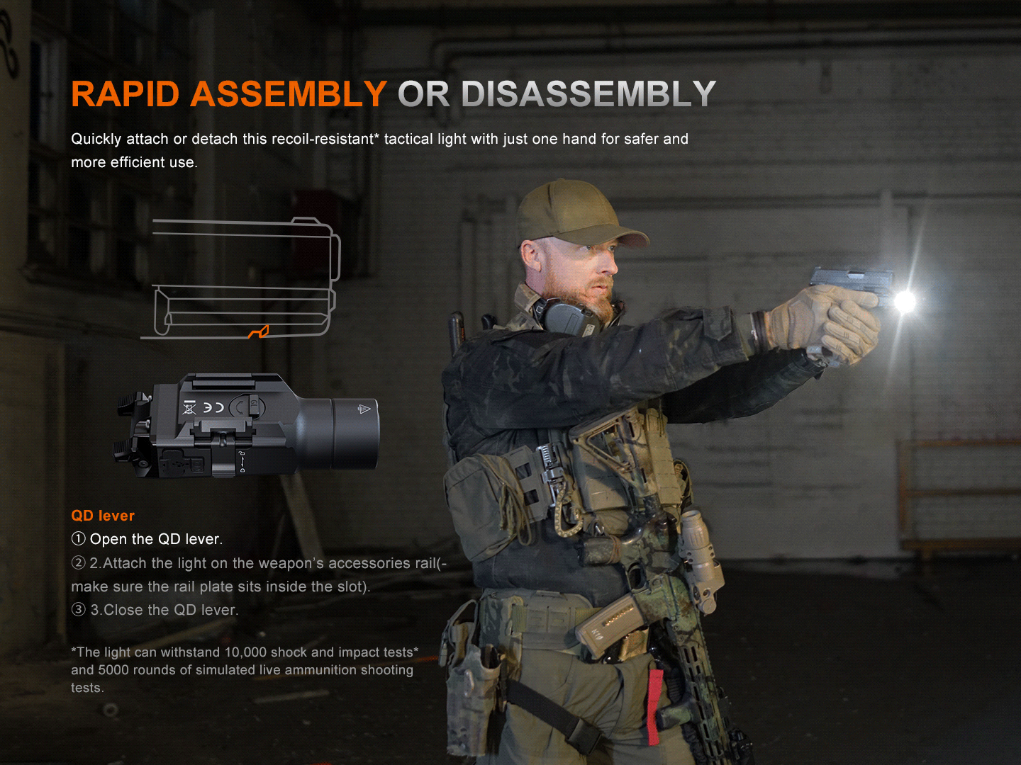 Fenix GL19R V2 Tactical Flashlight, 1200 Lumens, 44,300 Candela, 1378ft Beam, Compact Modular Light for Professionals