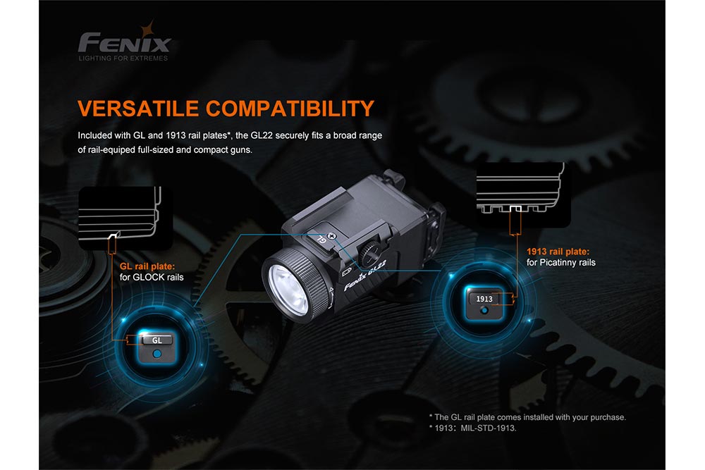 Fenix GL22 Tactical LED Light With Red Laser For Rail Systems, Ambidextrous Momentary Switch And Long Runtime For Pros