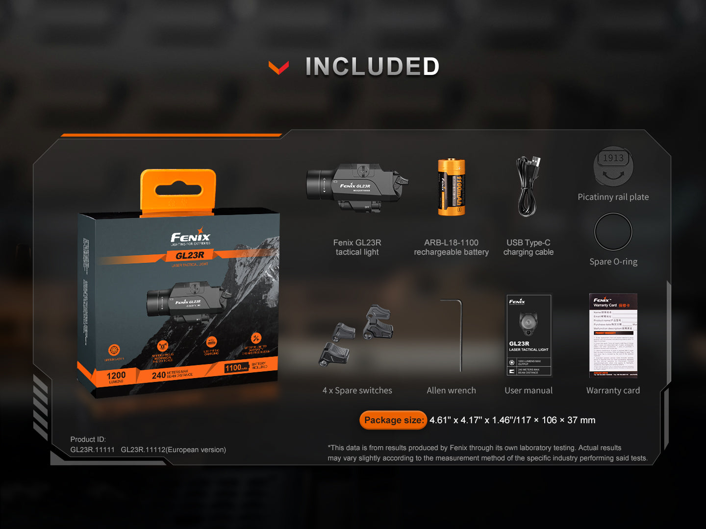 Fenix GL23R Green Laser Tactical Light 1200 Lumen Pistol Mounted With 520 Nanometer Laser For Hunters And Shooters