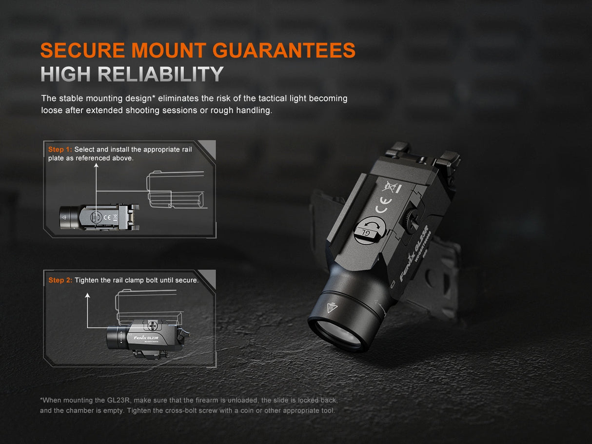 Fenix GL23R Green Laser Tactical Light 1200 Lumen Pistol Mounted With 520 Nanometer Laser For Hunters And Shooters