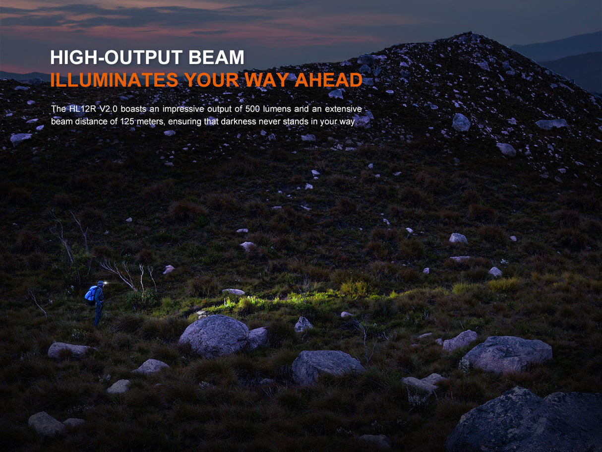 Fenix HL12R V2 Ultralight Rechargeable Headlamp 500 Lumen Output For Outdoor Enthusiasts
