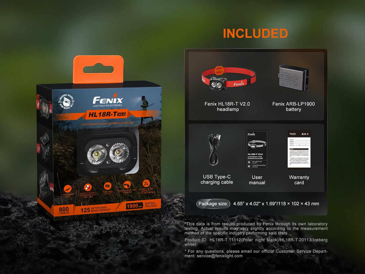 Fenix HL18R-T V2 Trail Running Headlamp Versatile 800 Lumen Output 410 Foot Beam White Warm Red Light