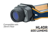 Fenix HL40R Headlamp USB Rechargeable 600 Lumen Focusable Beam For Outdoor Adventurers