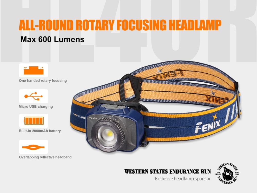 Fenix HL40R Headlamp USB Rechargeable 600 Lumen Focusable Beam For Outdoor Adventurers