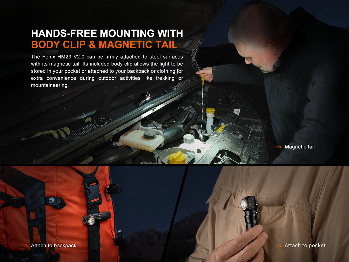 Fenix HM23 V2 Headlamp Ultralight 300 Lumen Detachable AA Power for Runners and Campers