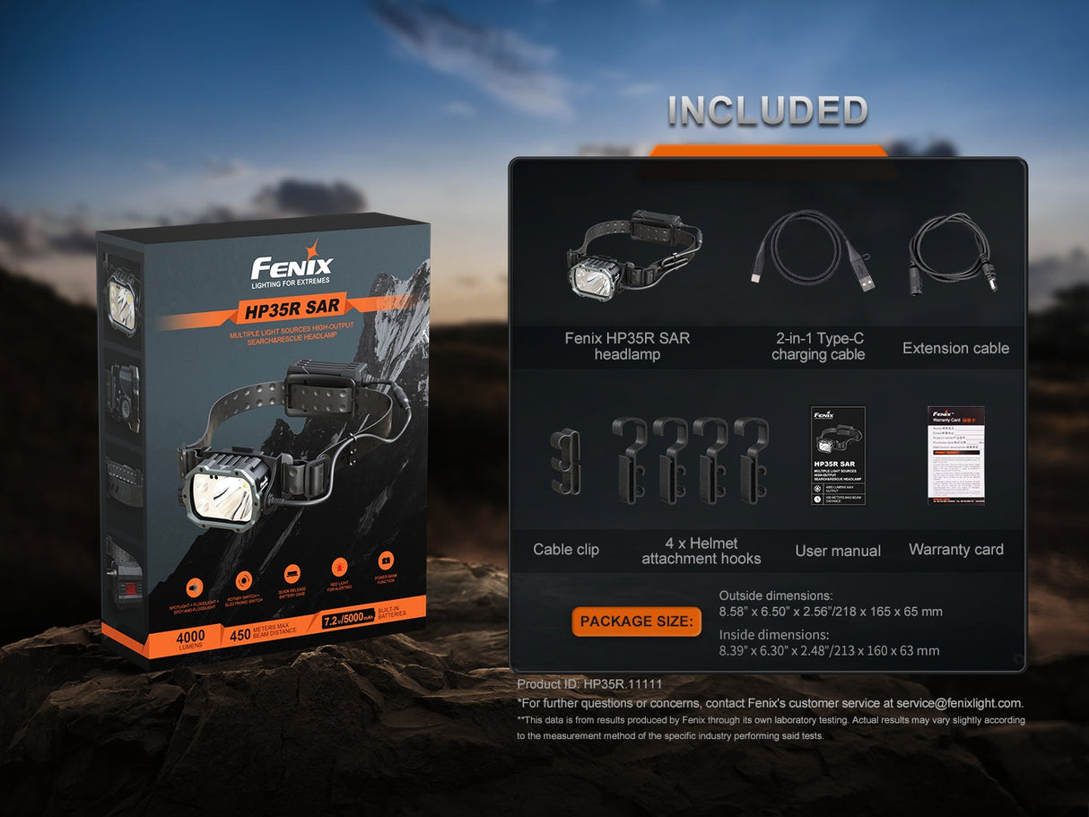 Fenix HP35R Headlamp For Search And Rescue Teams USB C Rechargeable 4000 Lumen Spotlight Floodlight