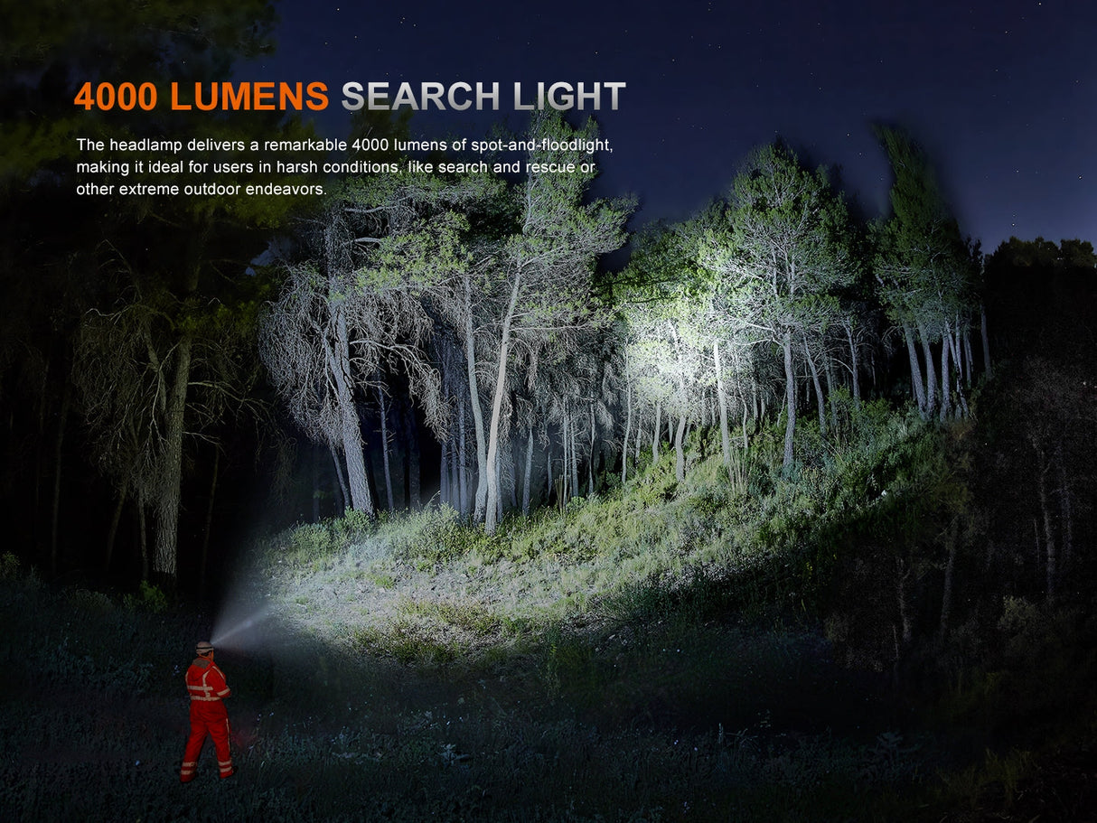 Fenix HP35R Headlamp For Search And Rescue Teams USB C Rechargeable 4000 Lumen Spotlight Floodlight