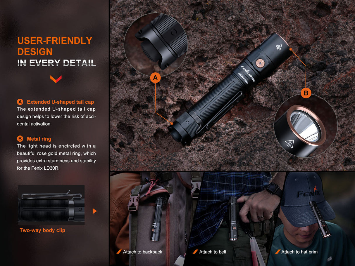 Fenix LD30R Flashlight Ultra-Compact High-Performance EDC Light With 1700-Lumen Output, 267m Beam USB-C Rechargeable
