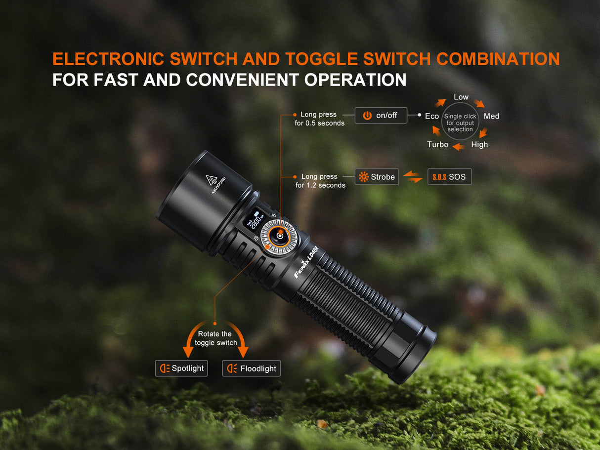 Fenix LD45R Digital Focus Rechargeable Flashlight 2800 Lumens One Hand Operation OLED Display USB C Outdoor Use