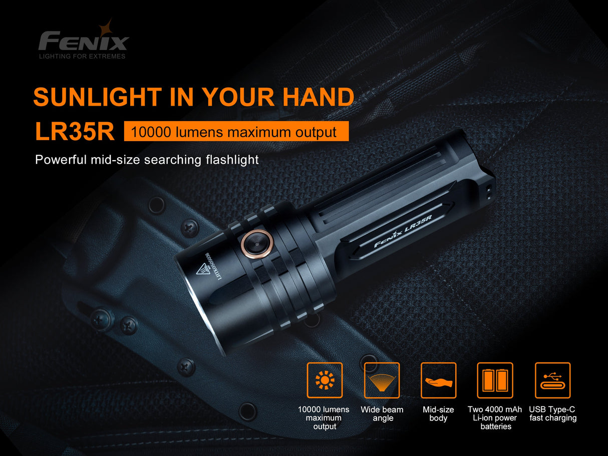 Fenix LR35R Rechargeable LED Flashlight 10000 Lumens High Power Searchlight For Outdoor Pros