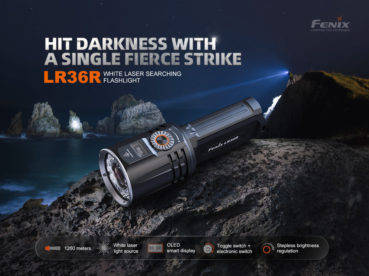 Fenix LR36R Powerful White Laser Flashlight for Rescue and Tactical Ops 10000 Lumen OLED Display