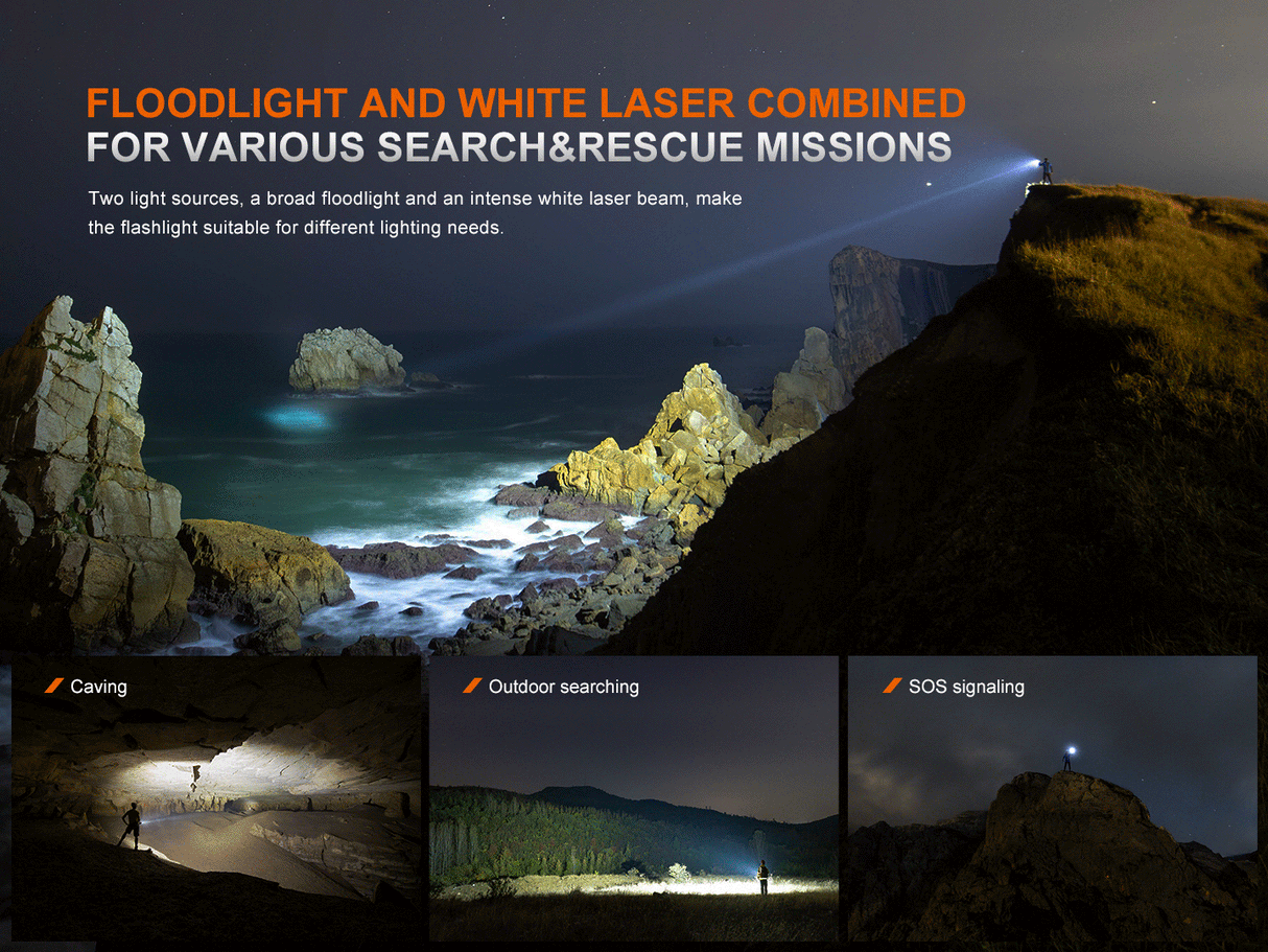 Fenix LR36R Powerful White Laser Flashlight for Rescue and Tactical Ops 10000 Lumen OLED Display