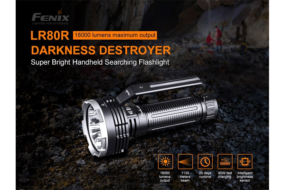 Fenix LR80R Rechargeable LED Searchlight With 18000 Lumens Long Range USB Type C Quick Charge For Outdoor Enthusiasts