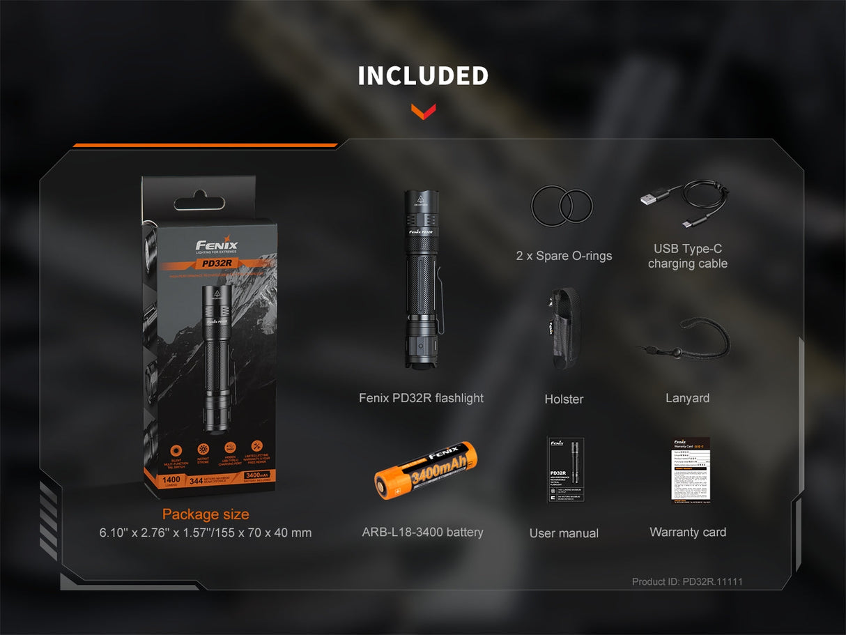 Fenix PD32R Rechargeable LED Flashlight - Adventure-Ready