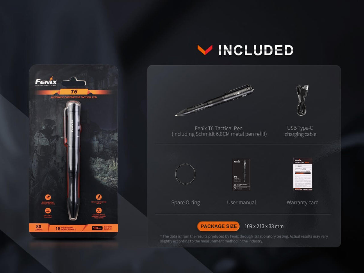 Fenix T6 Tactical Penlight USB C Rechargeable 80 Lumen LED Self Defense EDC Enthusiasts Tool