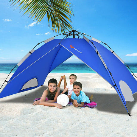 2-in-1 4 Person Instant Pop-up Waterproof Camping Tent-Blue-0
