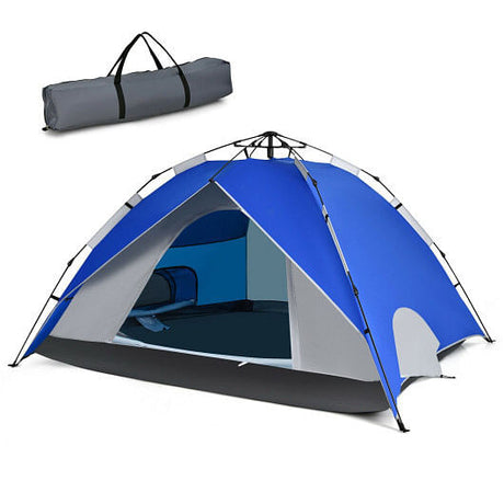 2-in-1 4 Person Instant Pop-up Waterproof Camping Tent-Blue-2