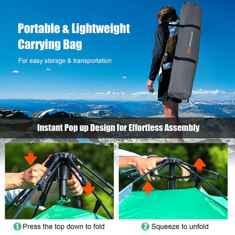 2-in-1 4 Person Instant Pop-up Waterproof Camping Tent-Blue-6