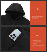 LITEGUEST USB Heated Hoodie 5-Zone Heated Zip-up Hooded Sweatshirt