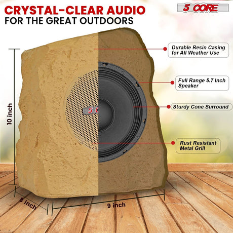 5 Core Rock Speaker Outdoor Waterproof Bluetooth Garden Speakers Solar & USB Charging RGB Colors for Patio Pool & Home-3